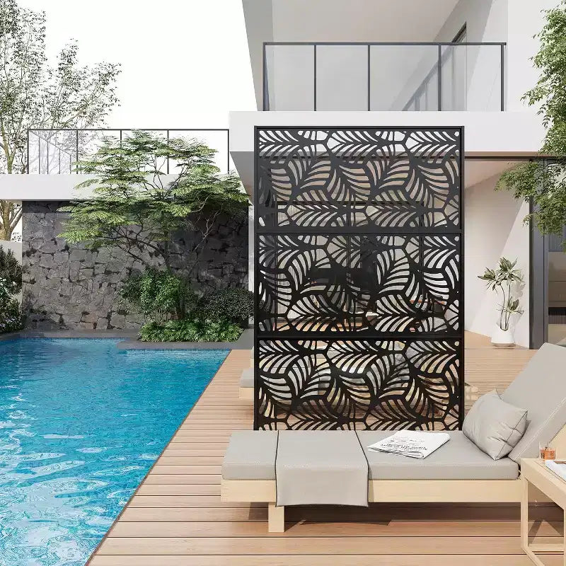 Mampara metálica de privacidad con celosía de 78", divisor de valla moderno de 3 paneles para patio, balcón, jardín o sala de estar