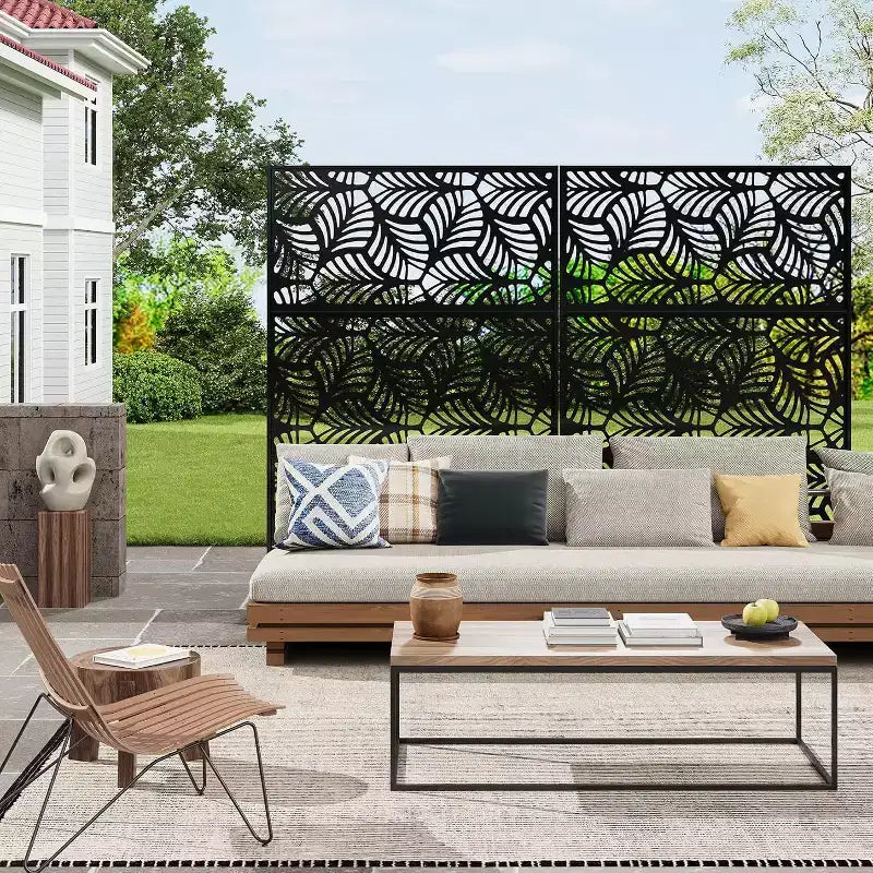 Mampara metálica de privacidad con celosía de 78", divisor de valla moderno de 3 paneles para patio, balcón, jardín o sala de estar
