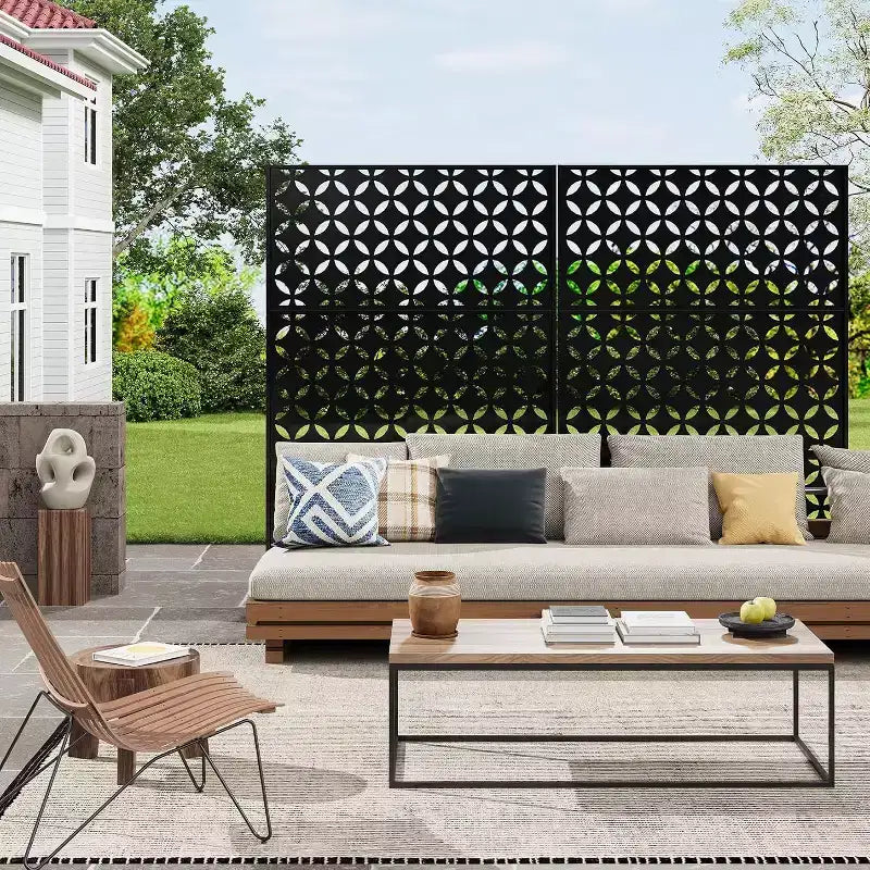 Mampara metálica de privacidad con celosía de 78", divisor de valla moderno de 3 paneles para patio, balcón, jardín o sala de estar