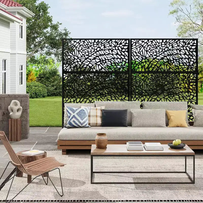 Mampara metálica de privacidad con celosía de 78", divisor de valla moderno de 3 paneles para patio, balcón, jardín o sala de estar