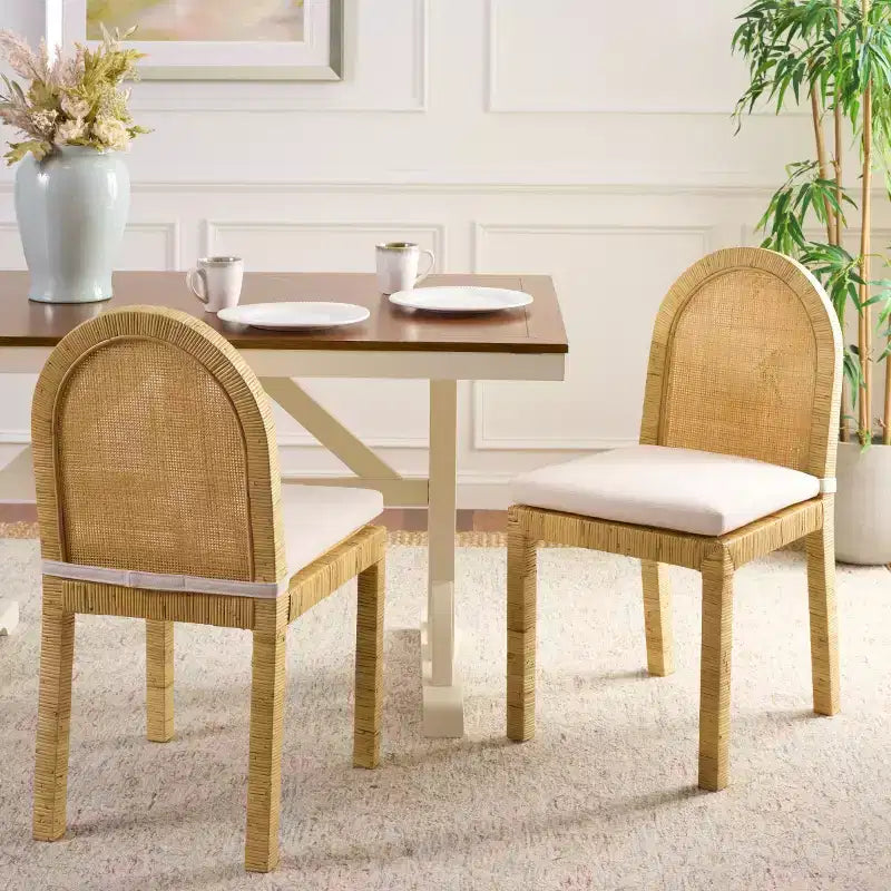 Silla de comedor Tojo Cane de respaldo redondeado - Natural/Blanco