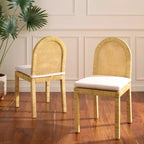 Silla de comedor Tojo Cane de respaldo redondeado - Natural/Blanco
