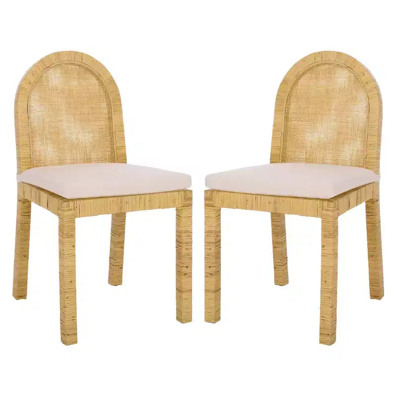 Silla de comedor Tojo Cane de respaldo redondeado - Natural/Blanco