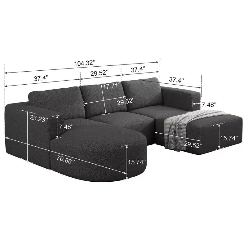 Sofá Seccional Modular con Función de Dormir de 104.32*70.86 Pulgadas, en Forma de U Convertible con Chaise Longue y Otomana de Esponja Comprimida Gris Oscuro