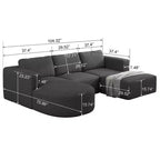 Sofá Seccional Modular con Función de Dormir de 104.32*70.86 Pulgadas, en Forma de U Convertible con Chaise Longue y Otomana de Esponja Comprimida Gris Oscuro