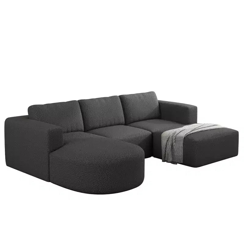 Sofá Seccional Modular con Función de Dormir de 104.32*70.86 Pulgadas, en Forma de U Convertible con Chaise Longue y Otomana de Esponja Comprimida Gris Oscuro