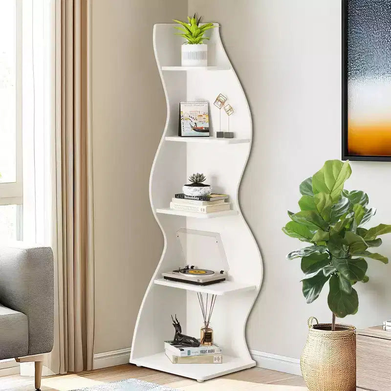 Estantería de esquina de pared, estantería flotante de 5 niveles para el hogar moderno - Unidad de almacenamiento y exhibición que ahorra espacio, blanco