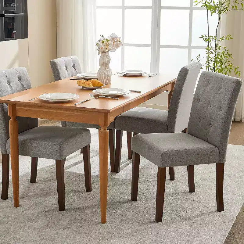 Silla de comedor moderna de tela con asientos acolchados y patas de madera, para comedores y cocinas, gris