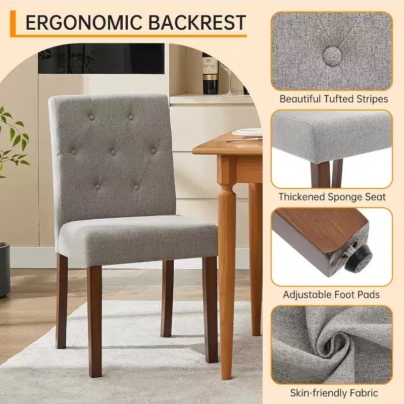 Silla de comedor moderna de tela con asientos acolchados y patas de madera, para comedores y cocinas, gris