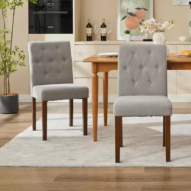 Silla de comedor moderna de tela con asientos acolchados y patas de madera, para comedores y cocinas, gris