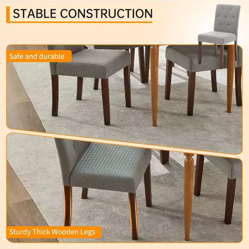 Silla de comedor moderna de tela con asientos acolchados y patas de madera, para comedores y cocinas, gris