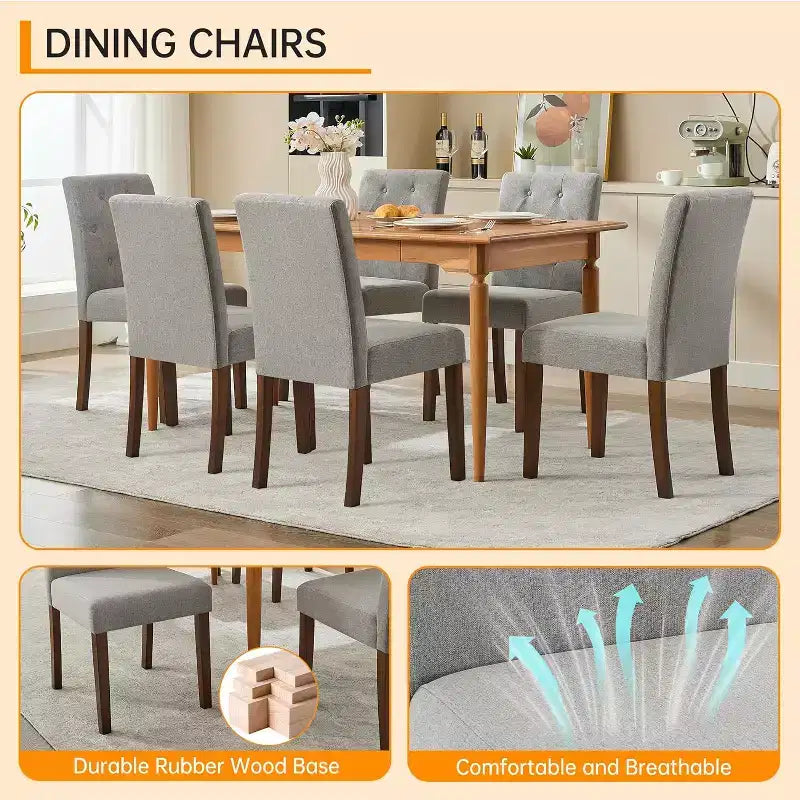 Silla de comedor moderna de tela con asientos acolchados y patas de madera, para comedores y cocinas, gris