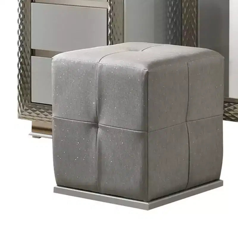 Tocador con taburete, gris, tela satinada, madera de caucho