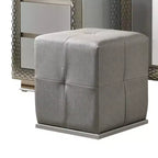 Tocador con taburete, gris, tela satinada, madera de caucho