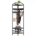 HOMCOM Corner Hall Tree, 4-Tier Coat Rack with Shoe Storage, 8 Movable Hooks and 2 Storage Shelves for Entryway Hallway
