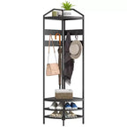 HOMCOM Corner Hall Tree, 4-Tier Coat Rack with Shoe Storage, 8 Movable Hooks and 2 Storage Shelves for Entryway Hallway