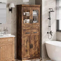 Acekool 67 Inch Tall Bathroom Storage Cabinet, 4 Doors, Flip Glass Drawer, Adjustable Shelves, Organizer for Kitchen, Pantry, Rustic Brown