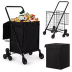 Acekool Stair Climbing Grocery Cart, Collapsible Shopping Cart with Waterproof Liner and 360 Swivel Wheels, Black