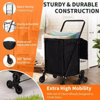 Carrito de compras plegable con ruedas giratorias 360°, forro impermeable y sistema para subir escaleras, negro