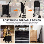 Carrito de compras plegable con ruedas giratorias 360°, forro impermeable y sistema para subir escaleras, negro