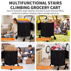Carrito de compras plegable con ruedas giratorias 360°, forro impermeable y sistema para subir escaleras, negro