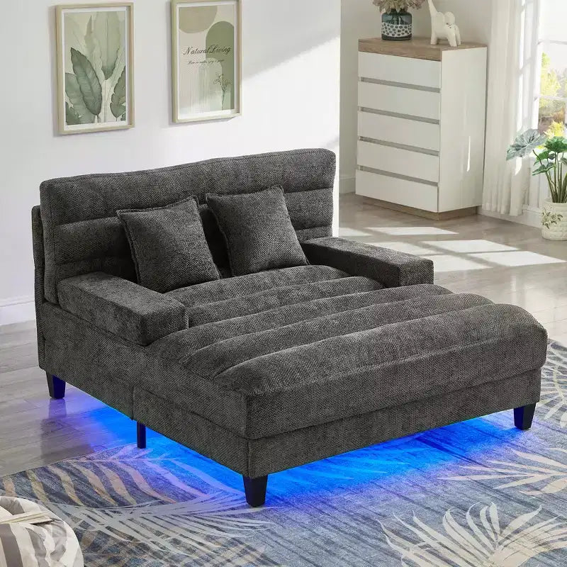 Sofá Chaise Lounge Moderno 57.1 Sofá Cama Tapizado en Chenilla con Respaldo Ajustable para Sala de Estar Gris