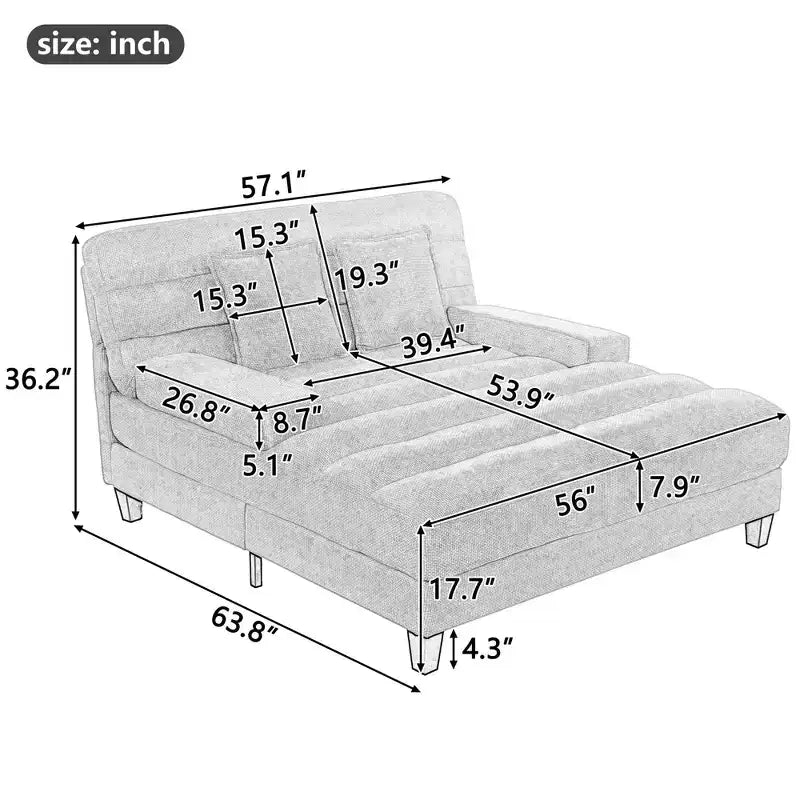 Sofá Chaise Lounge Moderno 57.1 Sofá Cama Tapizado en Chenilla con Respaldo Ajustable para Sala de Estar Gris