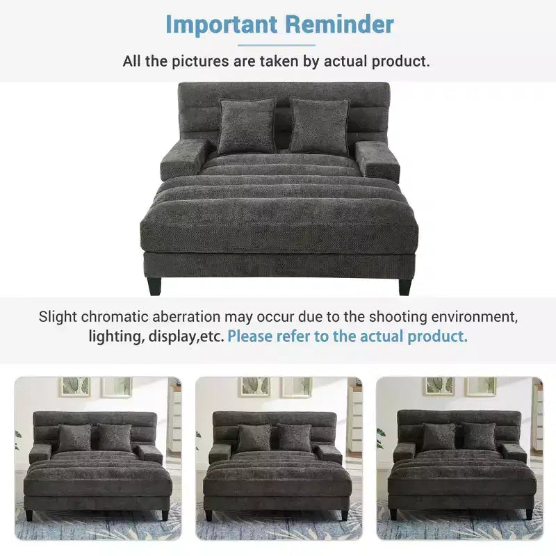 Sofá Chaise Lounge Moderno 57.1 Sofá Cama Tapizado en Chenilla con Respaldo Ajustable para Sala de Estar Gris