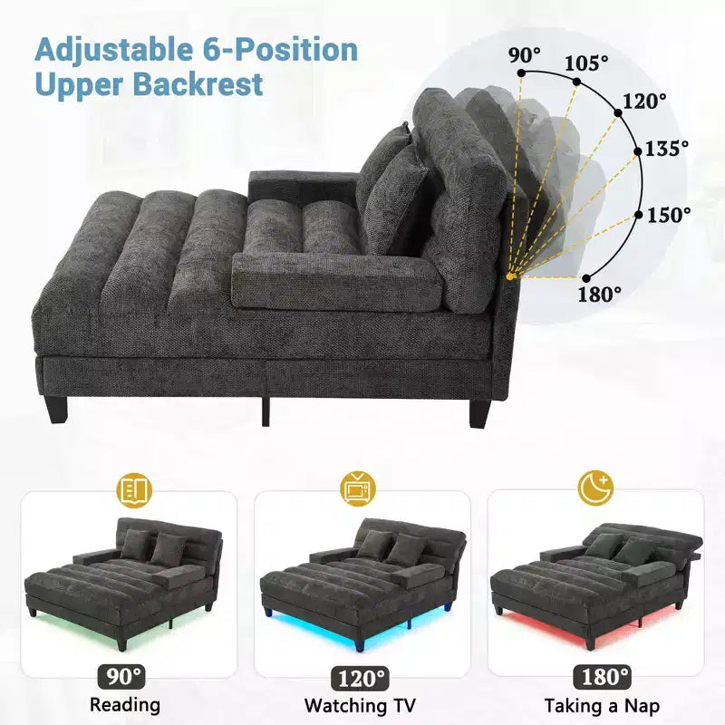 Sofá Chaise Lounge Moderno 57.1 Sofá Cama Tapizado en Chenilla con Respaldo Ajustable para Sala de Estar Gris