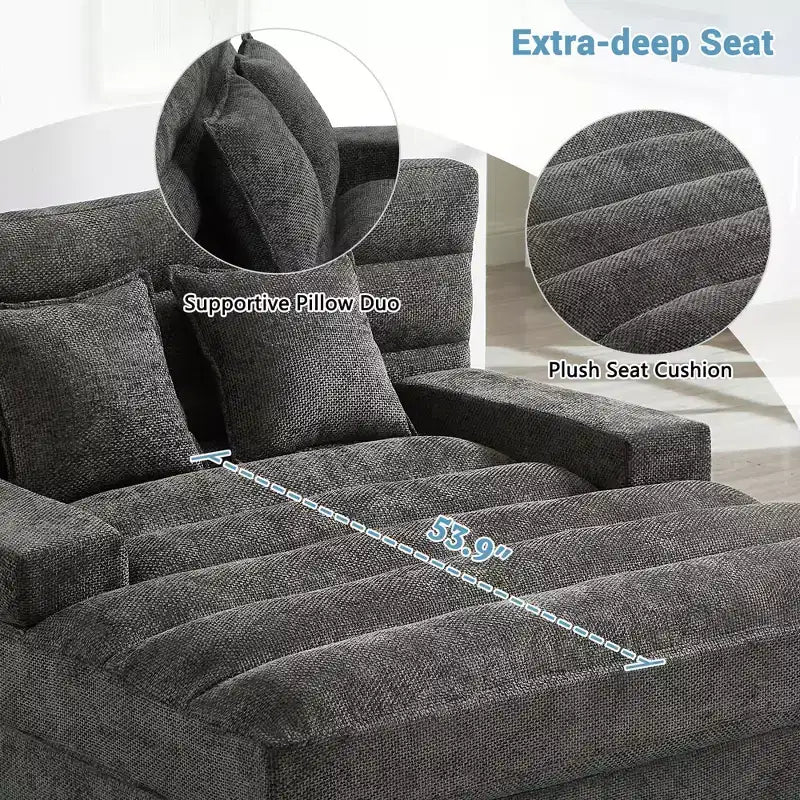 Sofá Chaise Lounge Moderno 57.1 Sofá Cama Tapizado en Chenilla con Respaldo Ajustable para Sala de Estar Gris