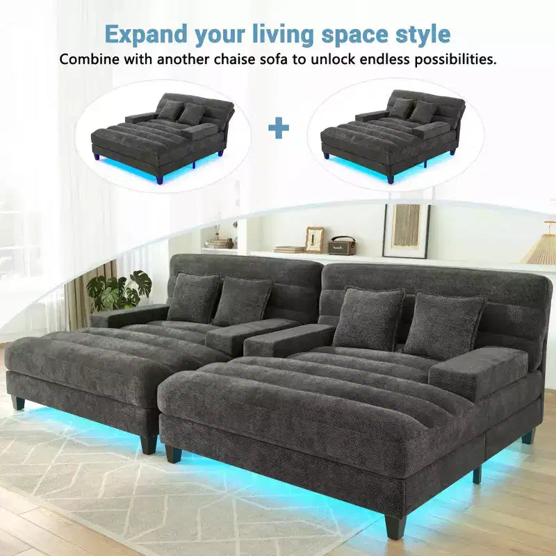 Sofá Chaise Lounge Moderno 57.1 Sofá Cama Tapizado en Chenilla con Respaldo Ajustable para Sala de Estar Gris