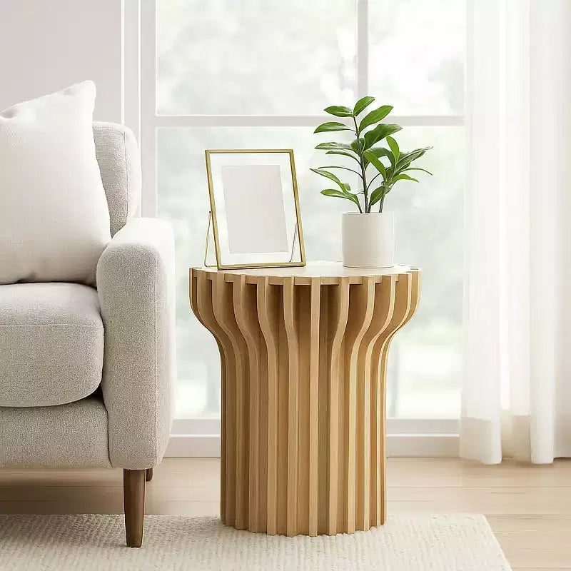 Mesa auxiliar o auxiliar decorativa de travertino para decoración del hogar - Mesa pequeña contemporánea para mesita de noche de dormitorio, mesa de bebidas de sala de estar - 25, Blanca