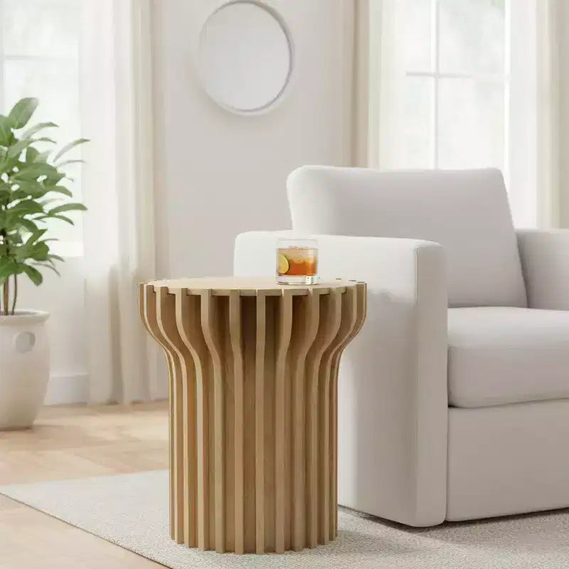 Mesa auxiliar o auxiliar decorativa de travertino para decoración del hogar - Mesa pequeña contemporánea para mesita de noche de dormitorio, mesa de bebidas de sala de estar - 25, Blanca
