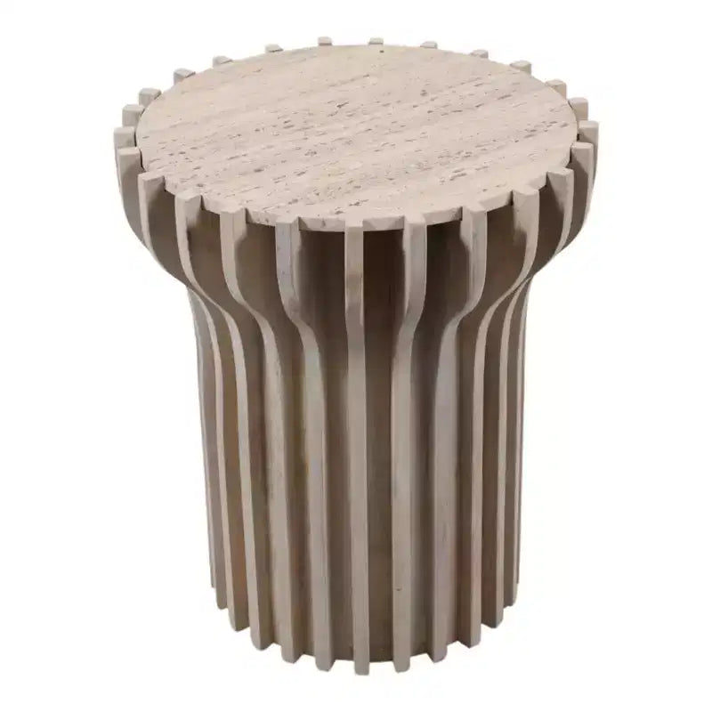 Mesa auxiliar o auxiliar decorativa de travertino para decoración del hogar - Mesa pequeña contemporánea para mesita de noche de dormitorio, mesa de bebidas de sala de estar - 25, Blanca