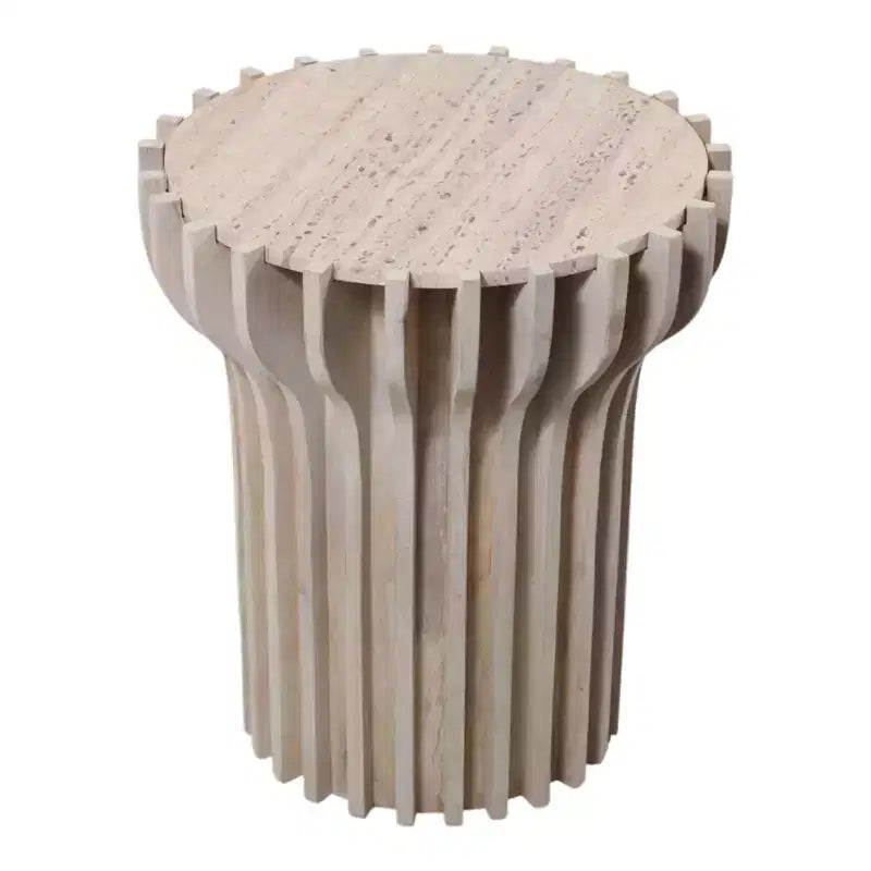 Mesa auxiliar o auxiliar decorativa de travertino para decoración del hogar - Mesa pequeña contemporánea para mesita de noche de dormitorio, mesa de bebidas de sala de estar - 25, Blanca