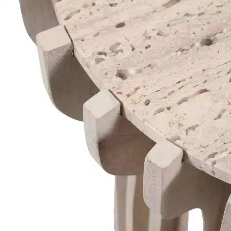 Mesa auxiliar o auxiliar decorativa de travertino para decoración del hogar - Mesa pequeña contemporánea para mesita de noche de dormitorio, mesa de bebidas de sala de estar - 25, Blanca