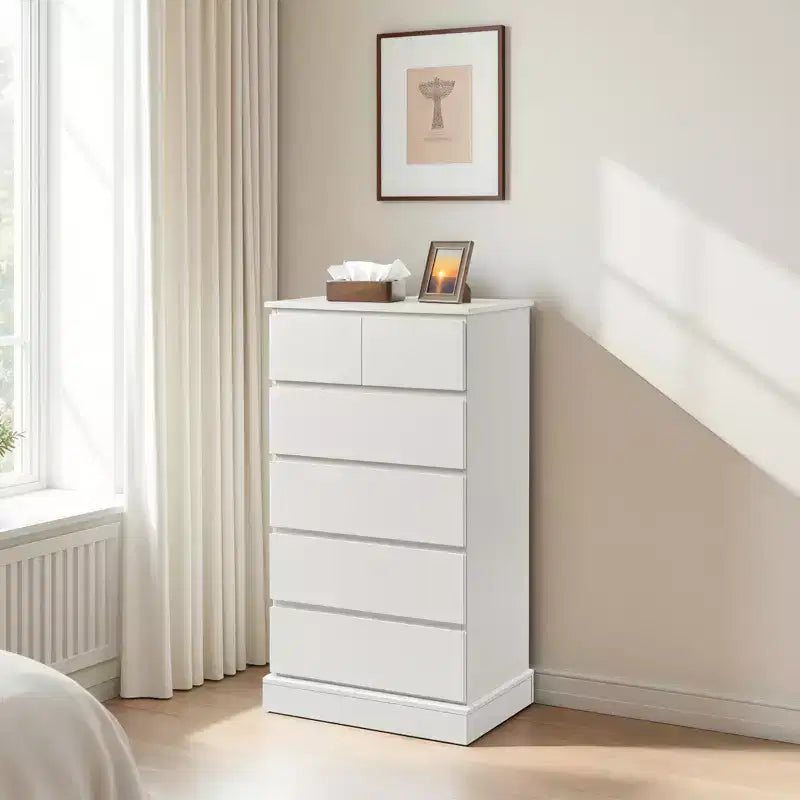 Tall 6 Drawer Dresser, White Modern Chest of Drawers for Bedroom,Closet Dressers with Drawers for Living Room, Entryway, Hallway