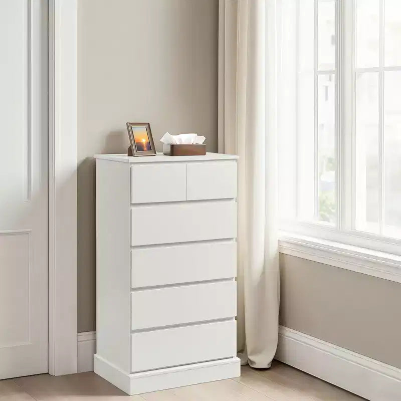 Cómoda alta de 6 cajones, cómoda moderna blanca para dormitorio, cómoda con cajones para sala de estar, entrada, pasillo
