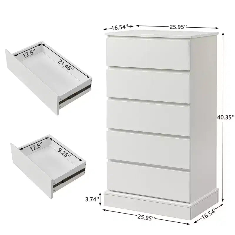 Cómoda alta de 6 cajones, cómoda moderna blanca para dormitorio, cómoda con cajones para sala de estar, entrada, pasillo