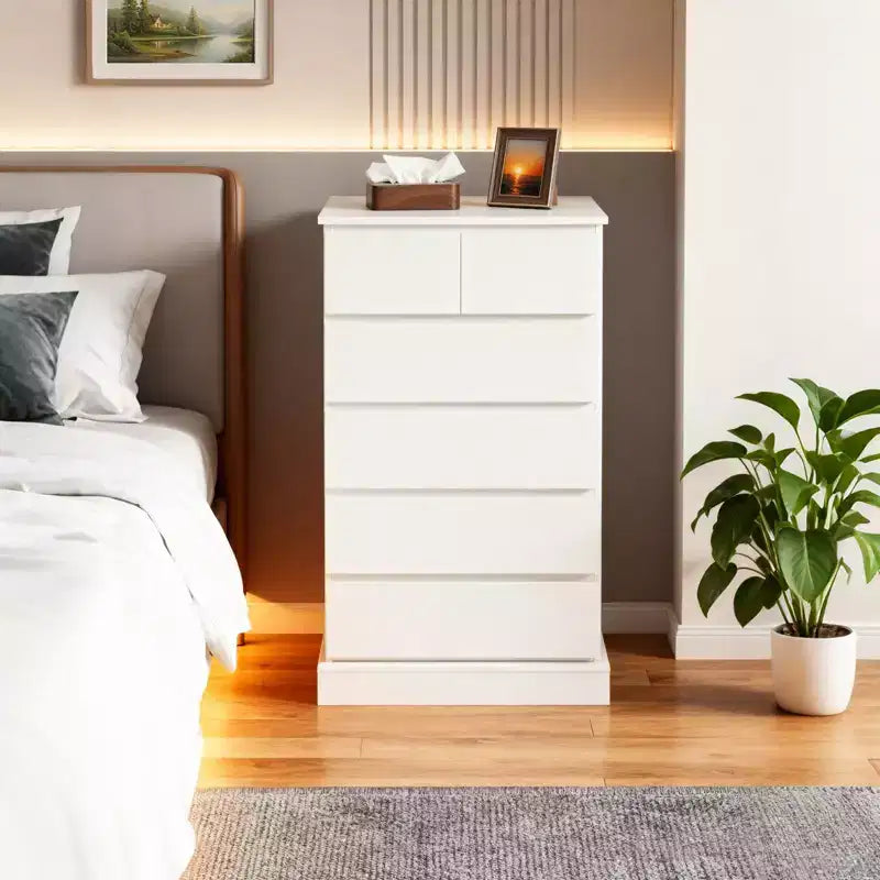 Cómoda alta de 6 cajones, cómoda moderna blanca para dormitorio, cómoda con cajones para sala de estar, entrada, pasillo