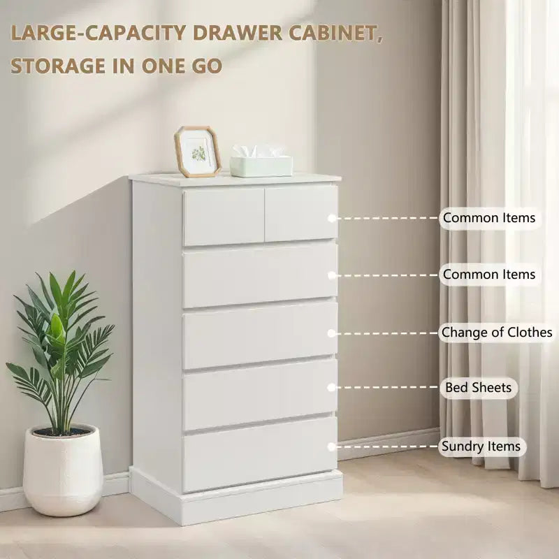 Cómoda alta de 6 cajones, cómoda moderna blanca para dormitorio, cómoda con cajones para sala de estar, entrada, pasillo