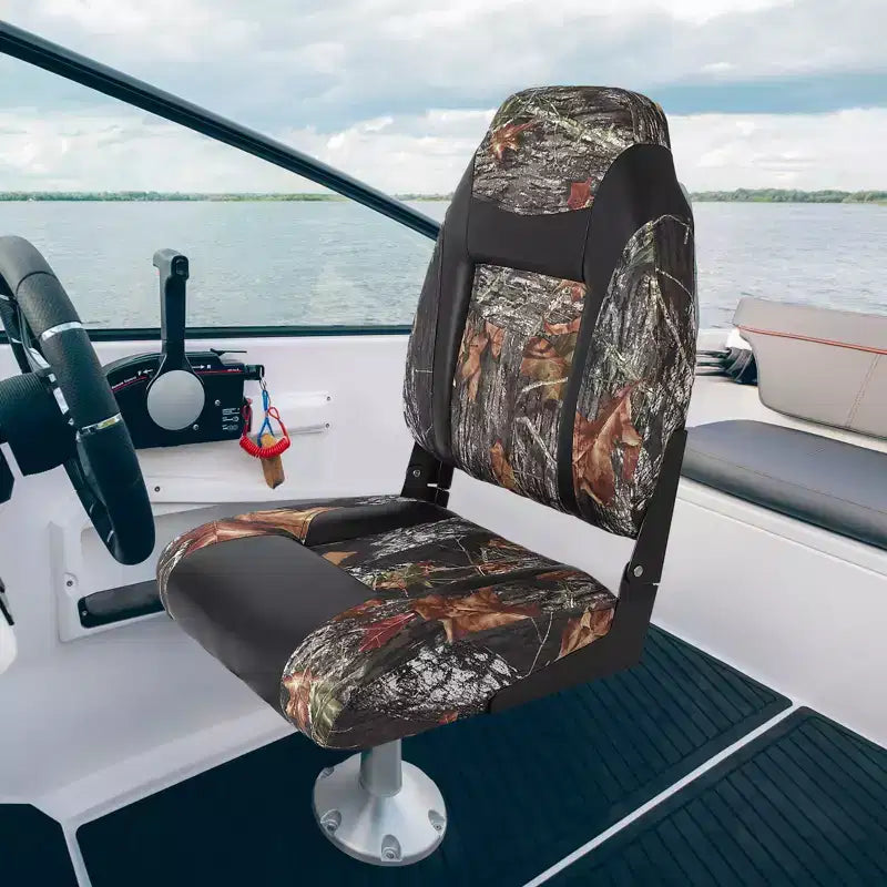 Paquete de 2 asientos plegables para barco de respaldo alto - Sillas marinas impermeables y resistentes a la intemperie - Cojín grueso de alta densidad - Estructura moldeada duradera