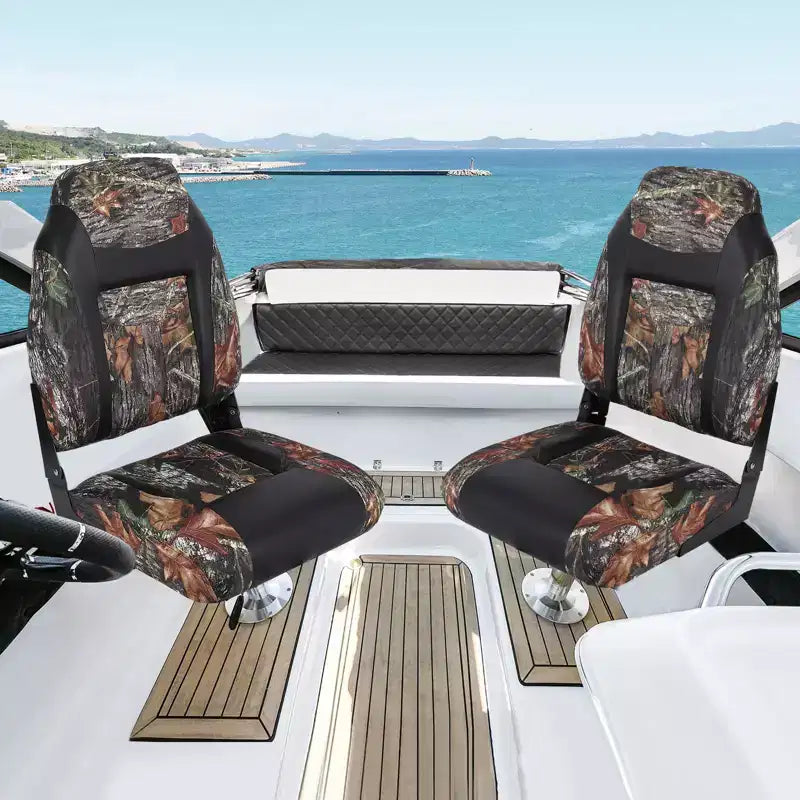Paquete de 2 asientos plegables para barco de respaldo alto - Sillas marinas impermeables y resistentes a la intemperie - Cojín grueso de alta densidad - Estructura moldeada duradera