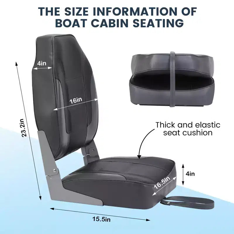 Paquete de 2 asientos plegables para barco de respaldo alto - Sillas marinas impermeables y resistentes a la intemperie - Cojín grueso de alta densidad - Estructura moldeada duradera