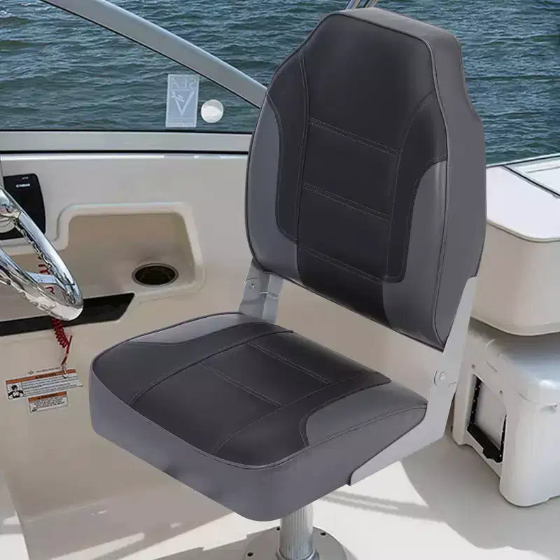 Paquete de 2 asientos plegables para barco de respaldo alto - Sillas marinas impermeables y resistentes a la intemperie - Cojín grueso de alta densidad - Estructura moldeada duradera