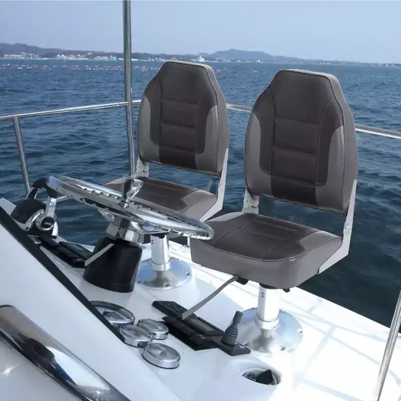 Paquete de 2 asientos plegables para barco de respaldo alto - Sillas marinas impermeables y resistentes a la intemperie - Cojín grueso de alta densidad - Estructura moldeada duradera