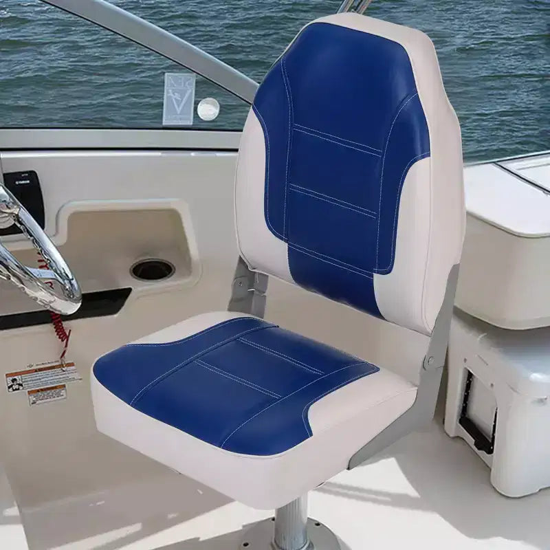 Paquete de 2 asientos plegables para barco de respaldo alto - Sillas marinas impermeables y resistentes a la intemperie - Cojín grueso de alta densidad - Estructura moldeada duradera