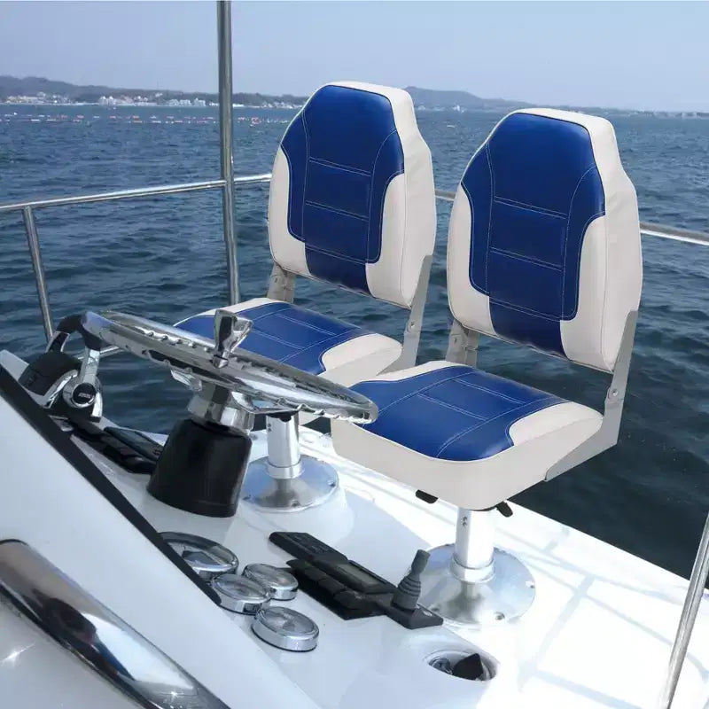 Paquete de 2 asientos plegables para barco de respaldo alto - Sillas marinas impermeables y resistentes a la intemperie - Cojín grueso de alta densidad - Estructura moldeada duradera