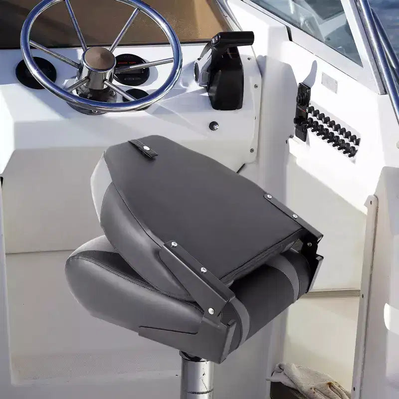 Paquete de 2 asientos plegables para barco de respaldo alto - Sillas marinas impermeables y resistentes a la intemperie - Cojín grueso de alta densidad - Estructura moldeada duradera