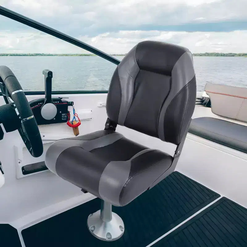Paquete de 2 asientos plegables para barco de respaldo alto - Sillas marinas impermeables y resistentes a la intemperie - Cojín grueso de alta densidad - Estructura moldeada duradera